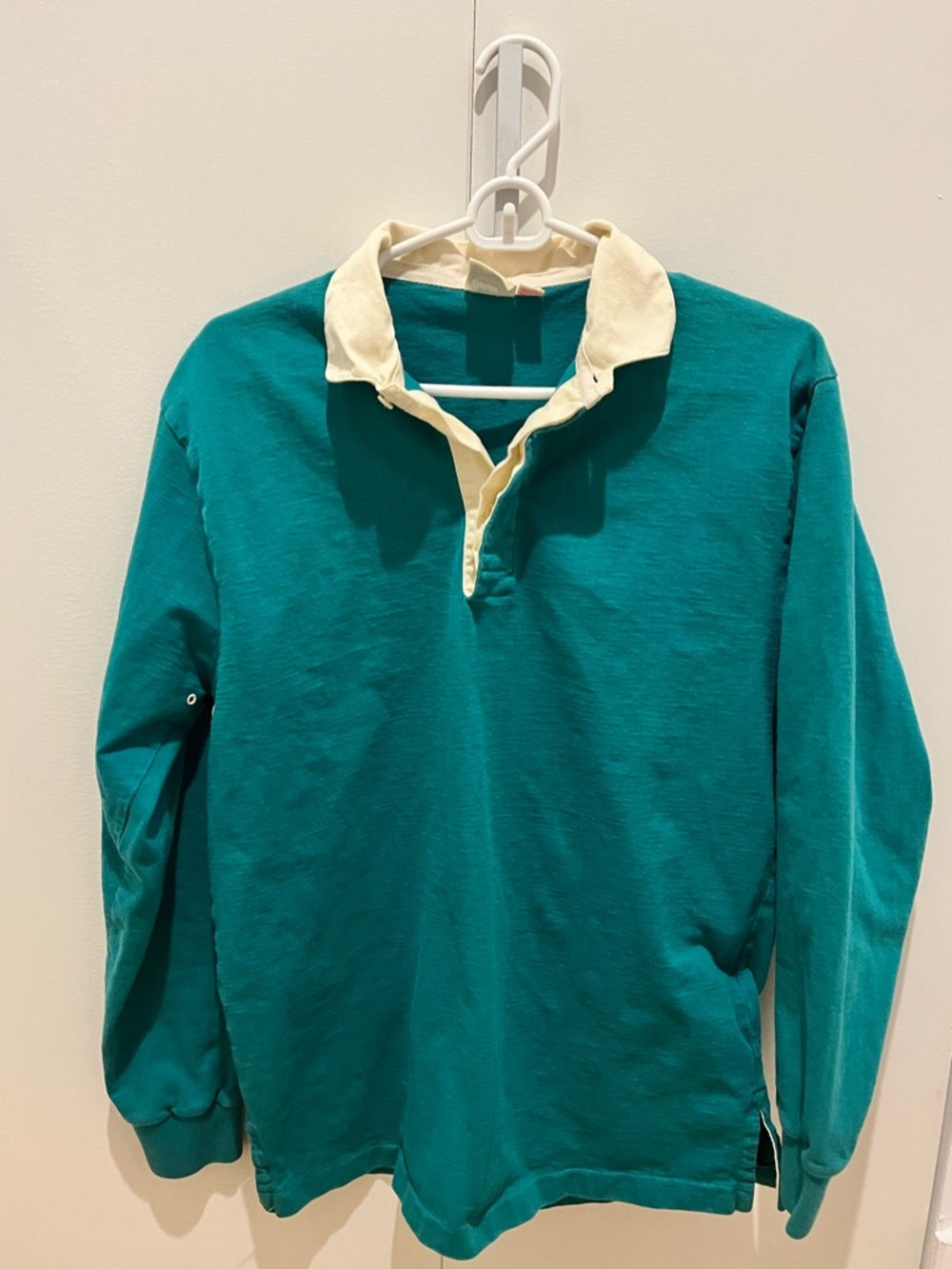 Merona Teal Rugby Shirt with Cream Collar used cotton